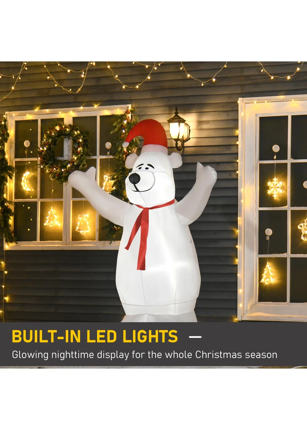 HOMCOM 6ft Tall Outdoor Inflatable Bear Airblown Projection Holiday Christmas Lawn Décor - 6ft Image 4