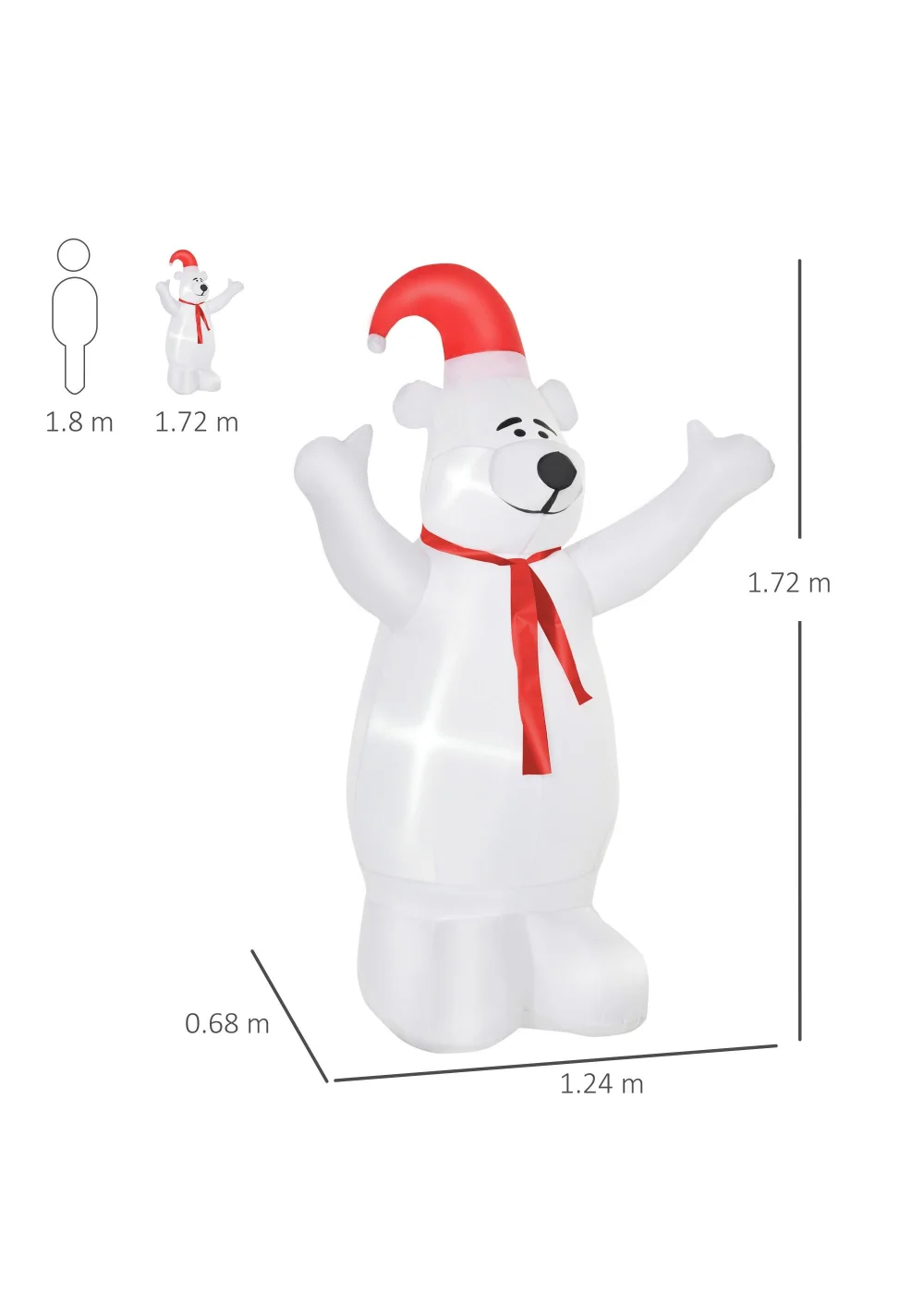 HOMCOM 6ft Tall Outdoor Inflatable Bear Airblown Projection Holiday Christmas Lawn Décor - 6ft Image 3