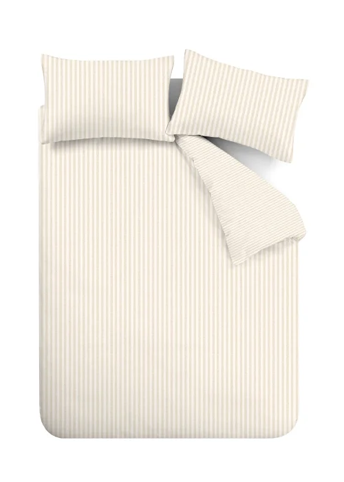 Catherine Lansfield Brushed Stripe Cotton Reversible Duvet Cover Set Natural - Single Image 5