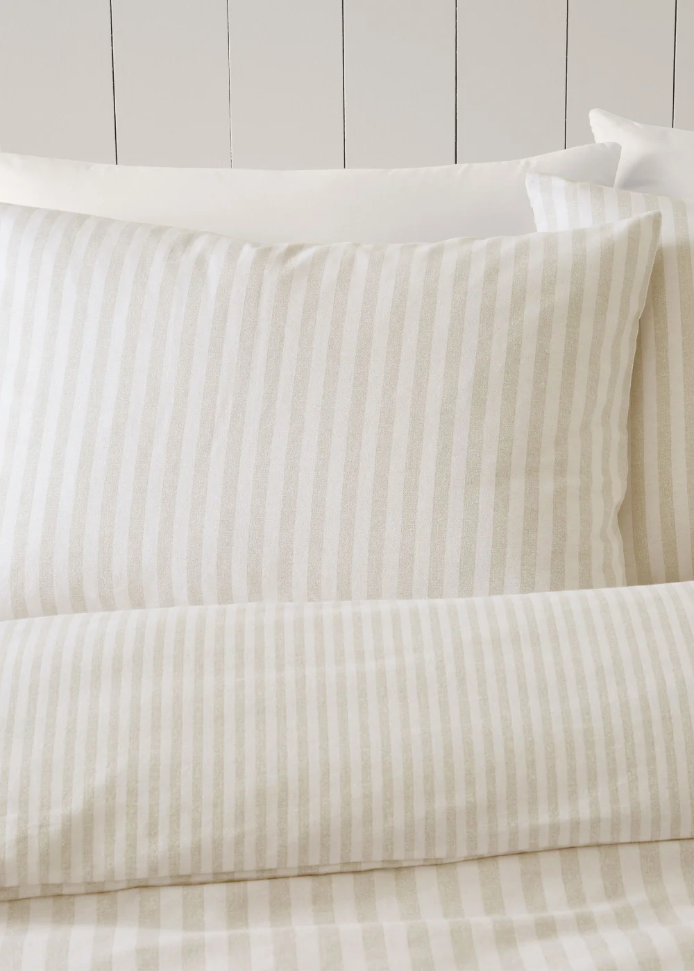 Catherine Lansfield Brushed Stripe Cotton Reversible Duvet Cover Set Natural - Single Image 3