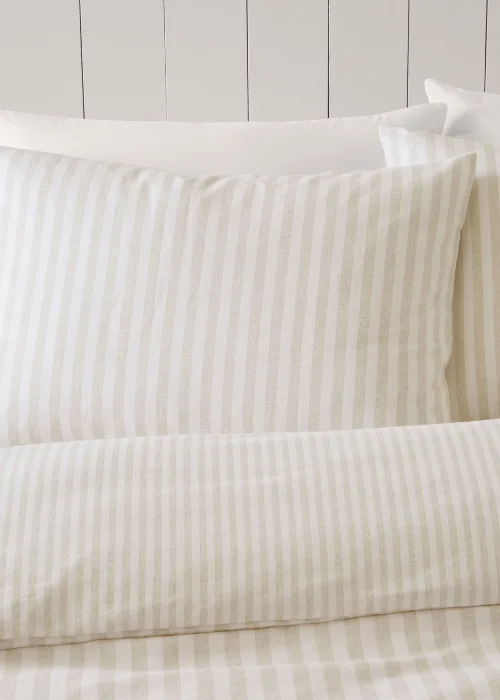 Catherine Lansfield Brushed Stripe Cotton Reversible Duvet Cover Set Natural - Single Image 3