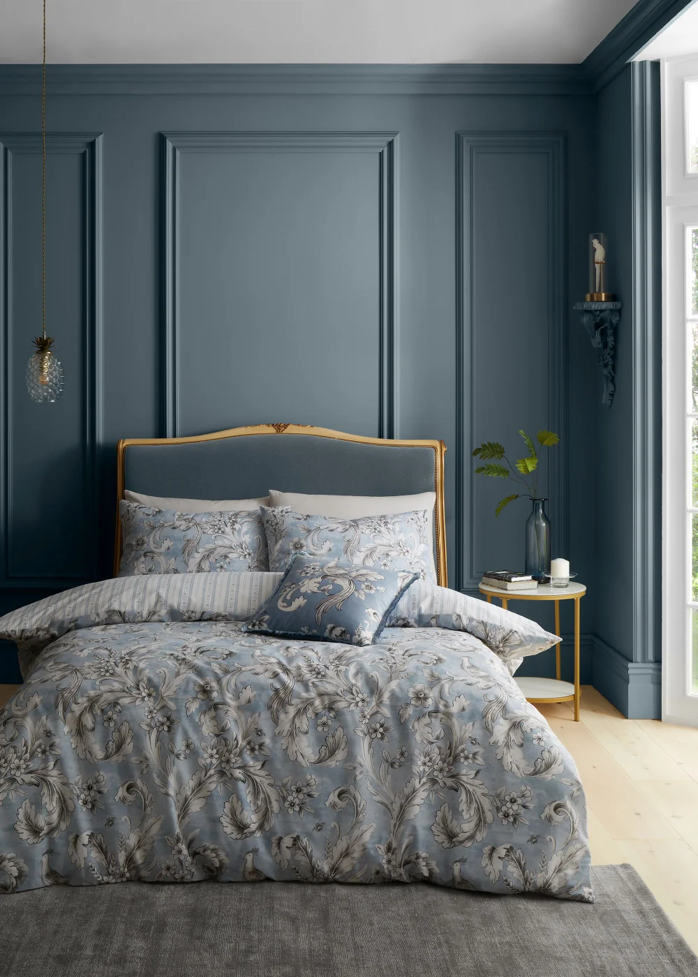 Bridgerton By Catherine Lansfield Regal Floral Reversible Duvet Cover Set Blue - Single Image 1