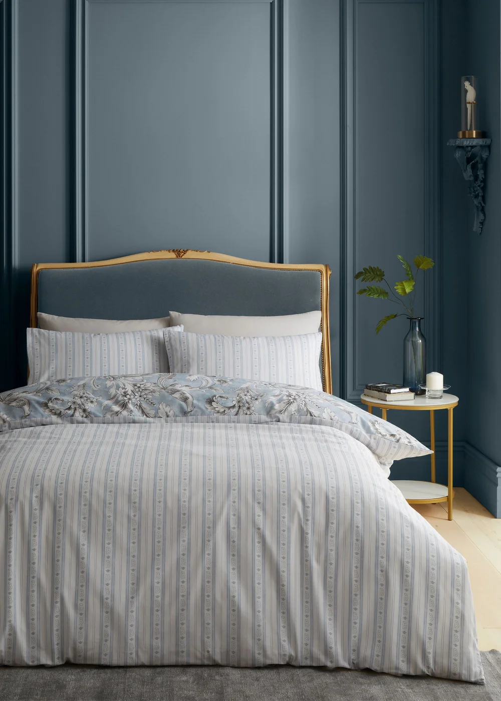 Bridgerton By Catherine Lansfield Regal Floral Reversible Duvet Cover Set Blue - Single Image 2