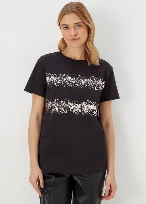 Black Sequin Stripe T-Shirt - 8 Image 1