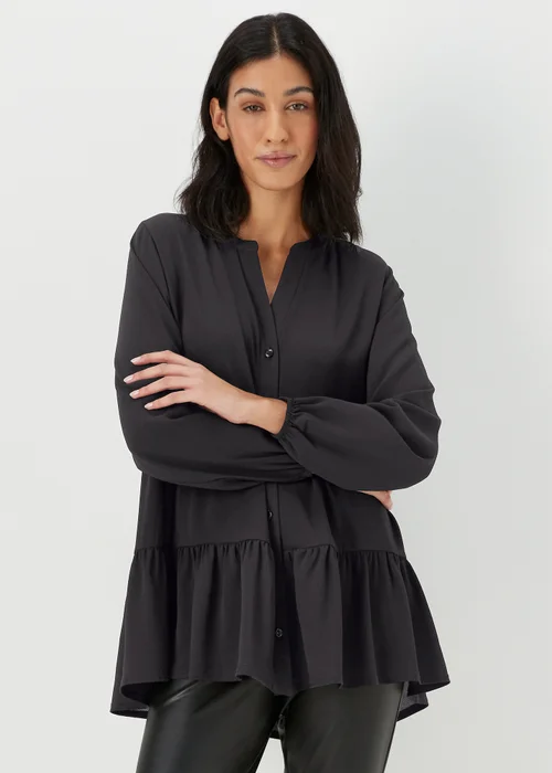 Black Button Up Tiered Shirt - 8 Image 1