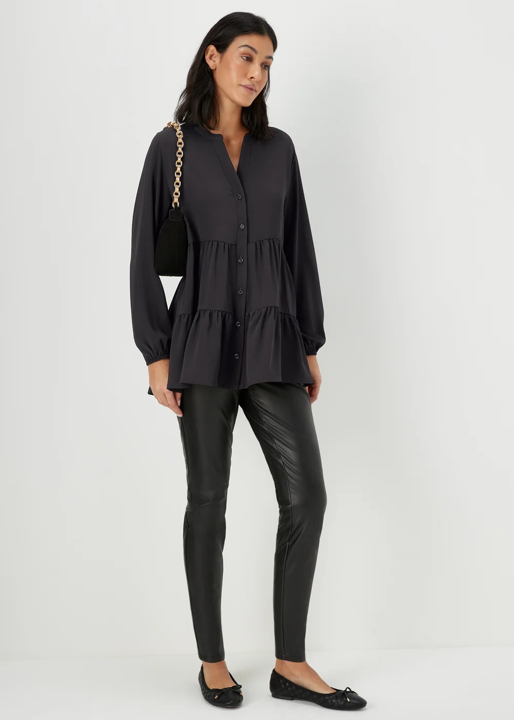Black Button Up Tiered Shirt - 8 Image 4