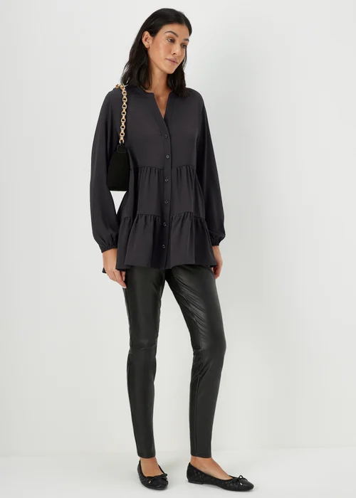 Black Button Up Tiered Shirt - 8 Image 4