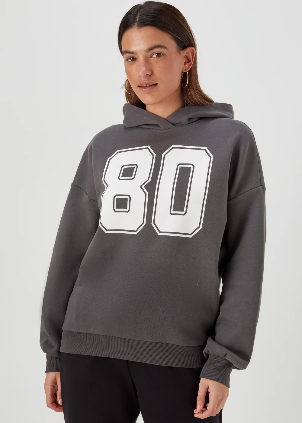 Charcoal Number Print Oversized Hoodie - Small Image 1