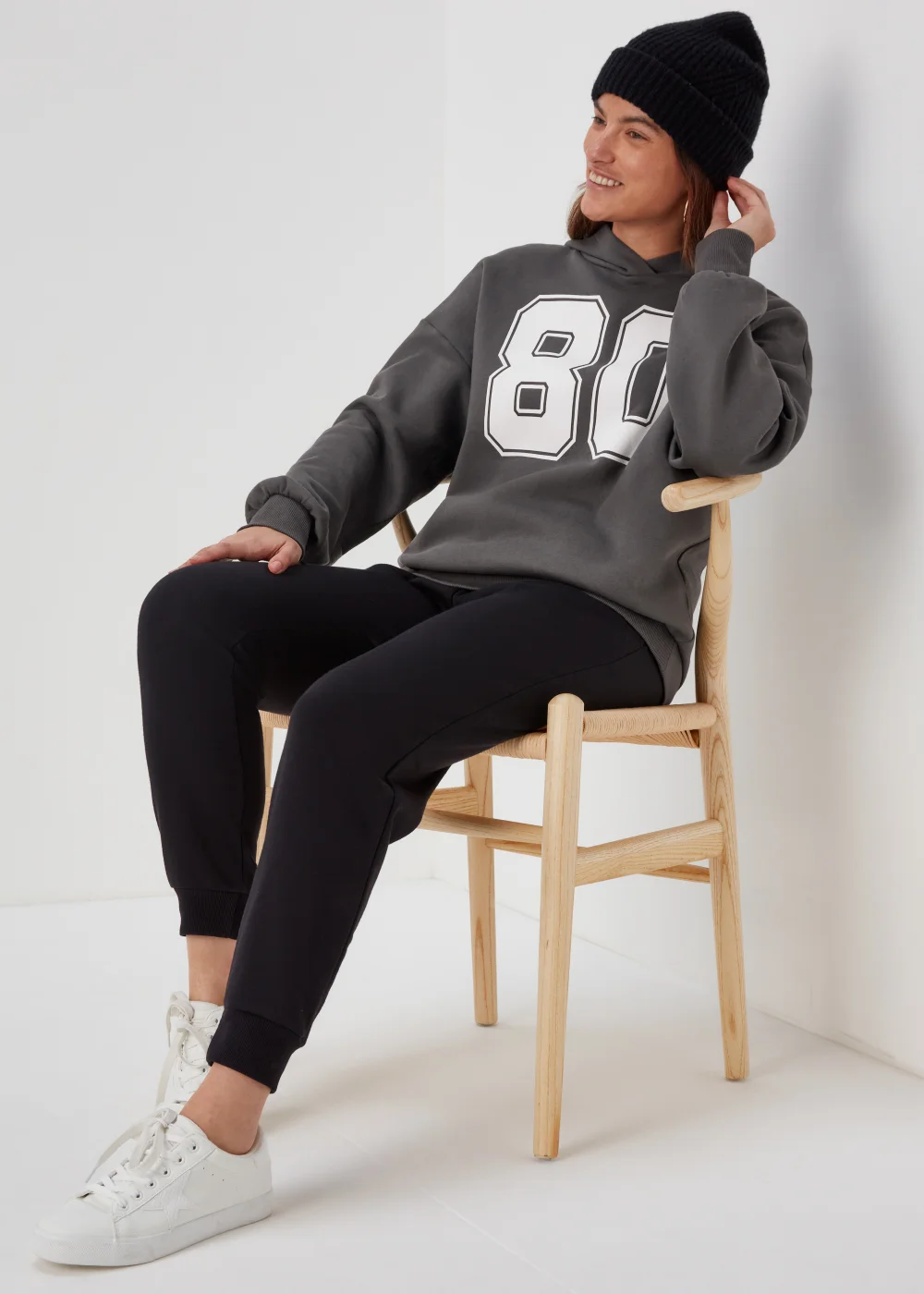 Charcoal Number Print Oversized Hoodie - Small Image 4