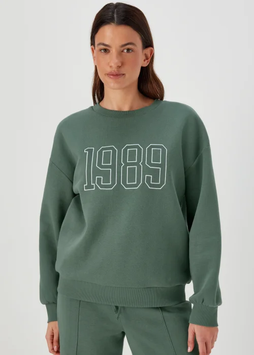 Khaki Number Embroidered Co Ord Sweatshirt - S Image 1