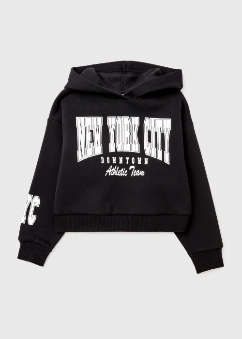 Girls Black NYC Slogan Hoodie (4-15yrs) - 4 Yrs Image 1