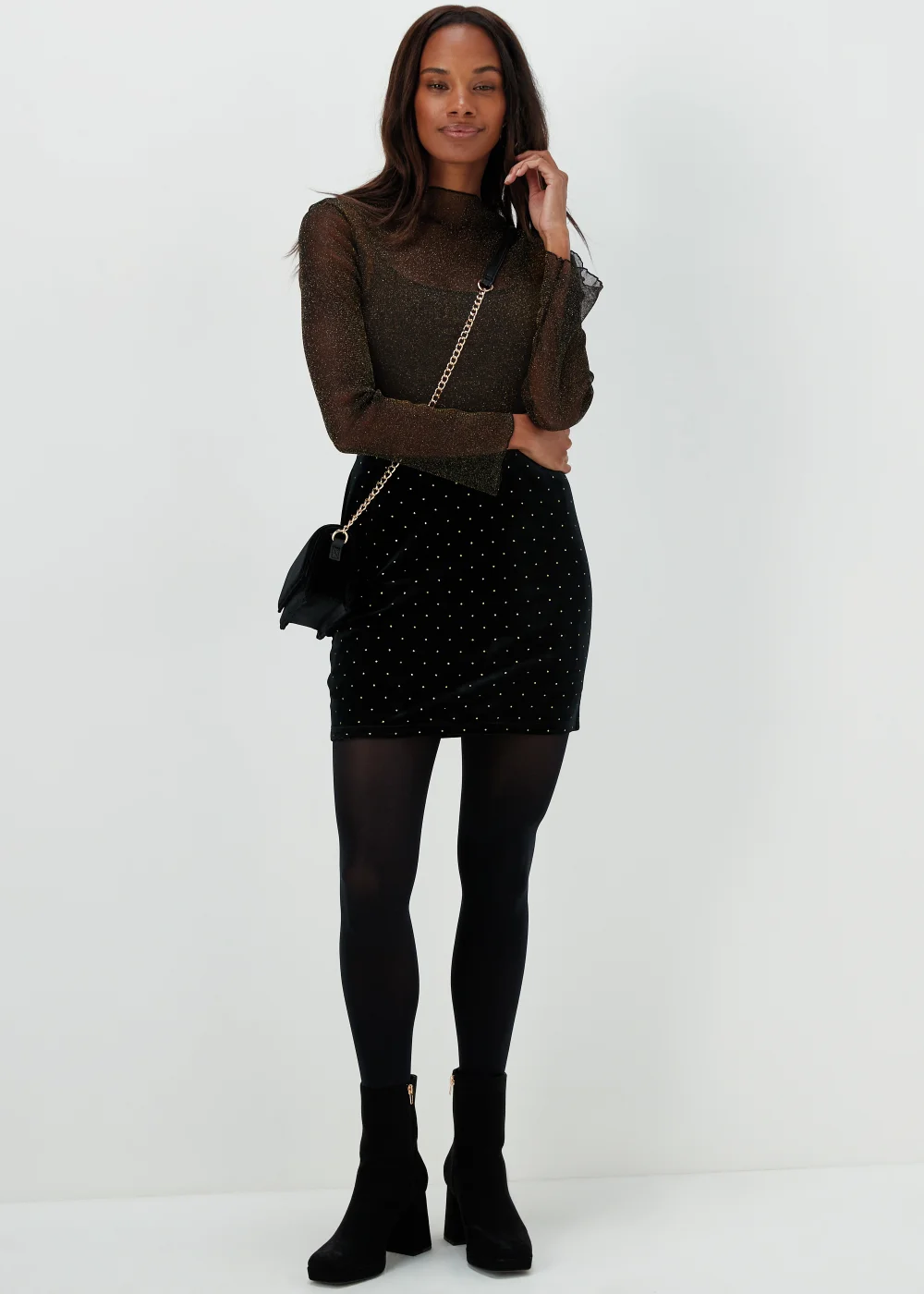 Black Metallic Long Sleeve Mesh Top - 8 Image 4
