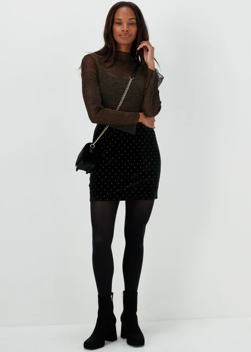 Black Metallic Long Sleeve Mesh Top - 8 Image 4