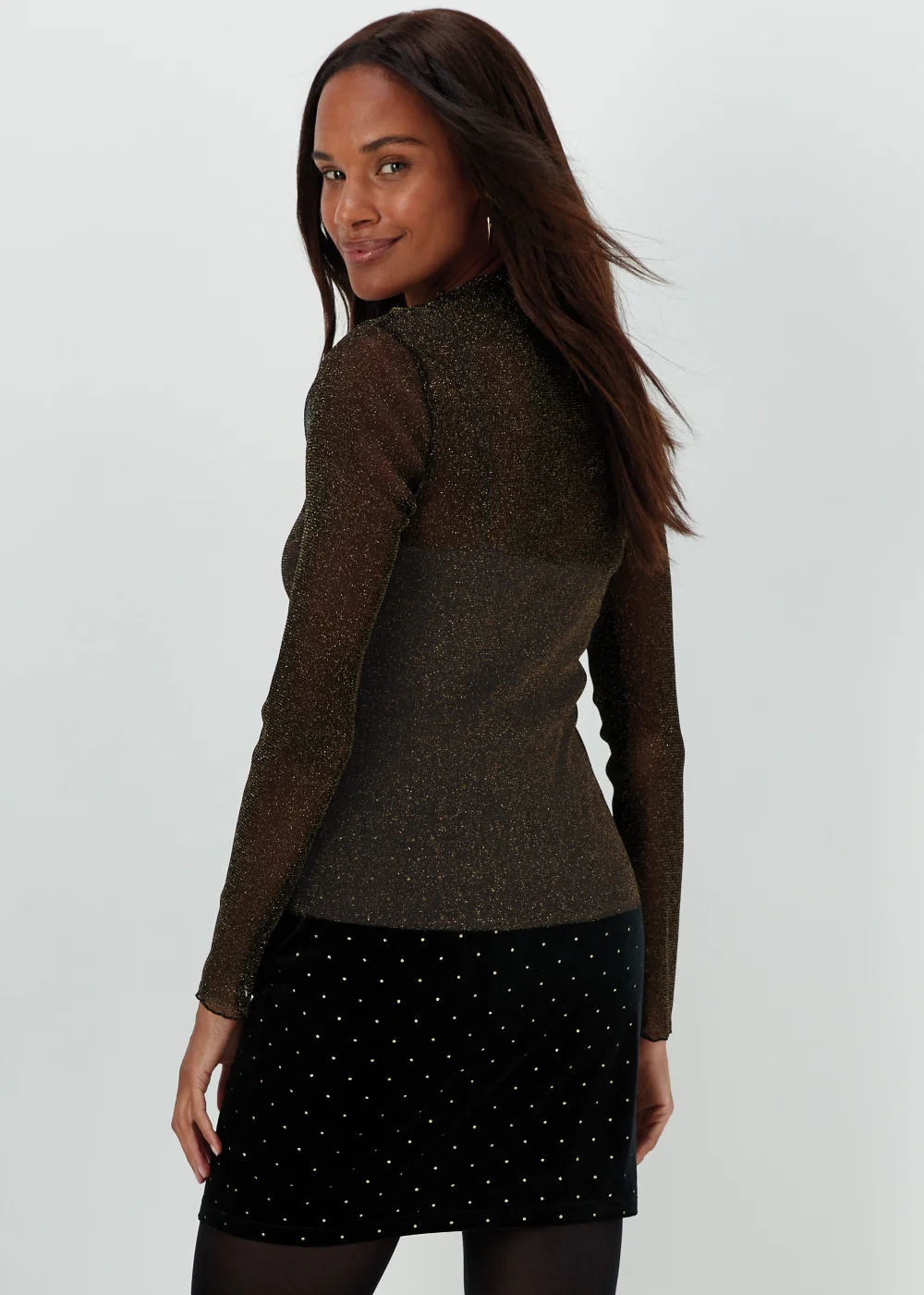 Black Metallic Long Sleeve Mesh Top - 8 Image 2