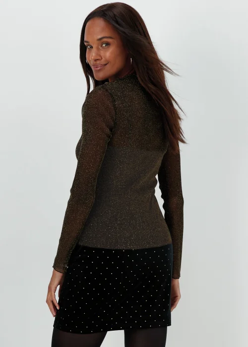 Black Metallic Long Sleeve Mesh Top - 8 Image 2