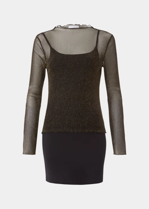 Black Metallic Long Sleeve Mesh Top - 8 Image 5