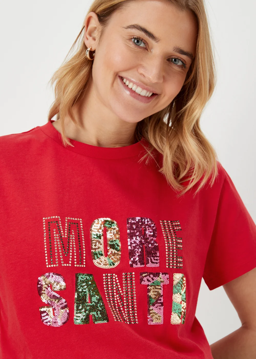 Red Santa Sequin T-Shirt - Size 8 Image 3