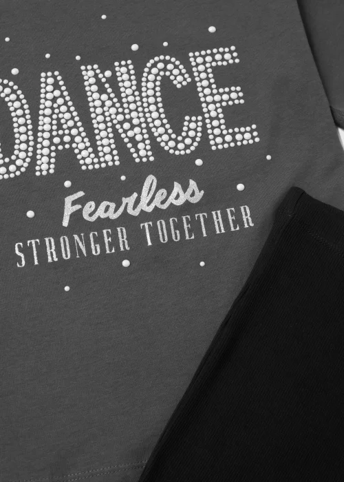 Girls Charcoal Dance Print T-Shirt & Flared Leggings Set (4-13yrs) - Age 4 Years Image 2