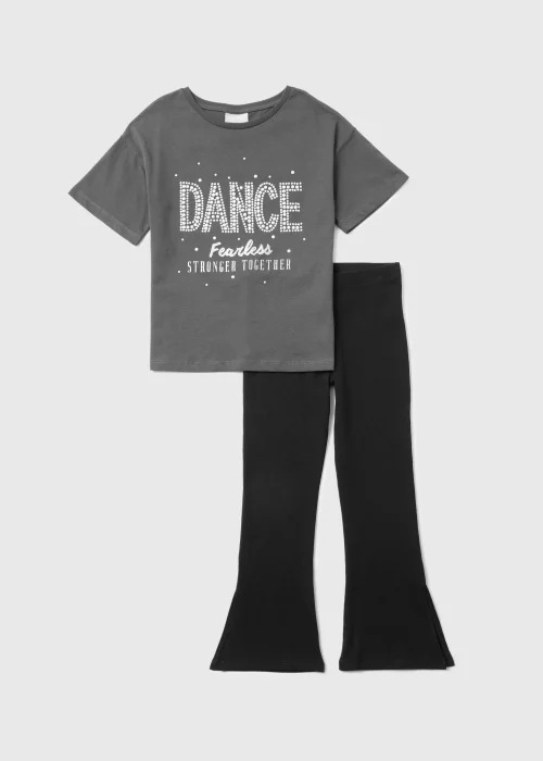 Girls Charcoal Dance Print T-Shirt & Flared Leggings Set (4-13yrs) - Age 4 Years Image 1