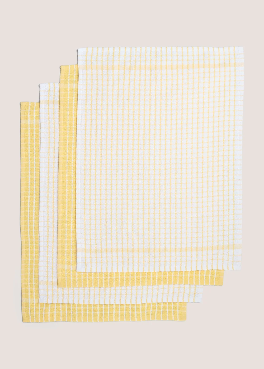 4 Pack Yellow Check Terry Tea Towels (45cm x 60cm) Image 1