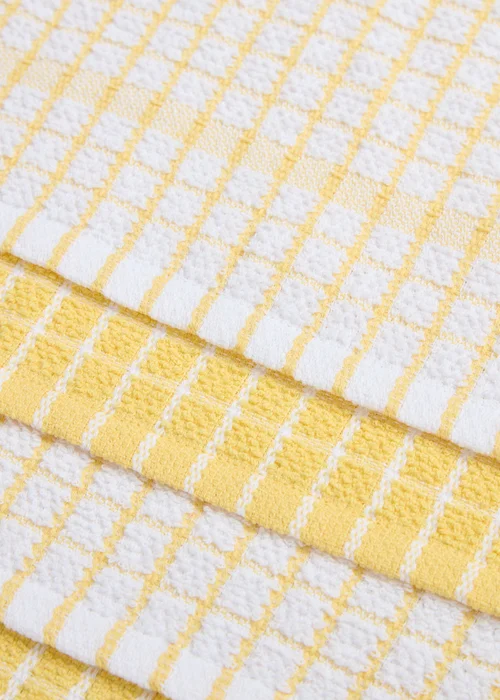 4 Pack Yellow Check Terry Tea Towels (45cm x 60cm) Image 2