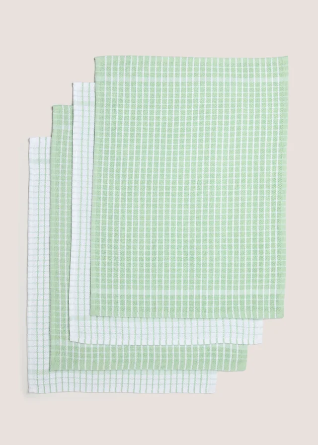 4 Pack Light Green Check Terry Tea Towels