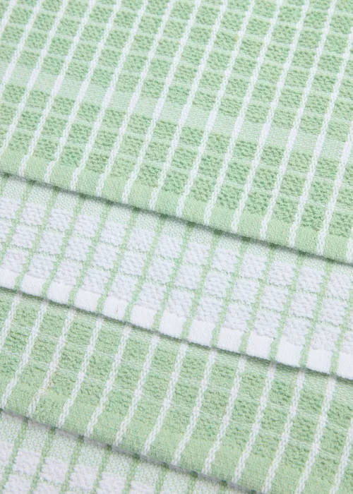4 Pack Light Green Check Terry Tea Towels Image 2