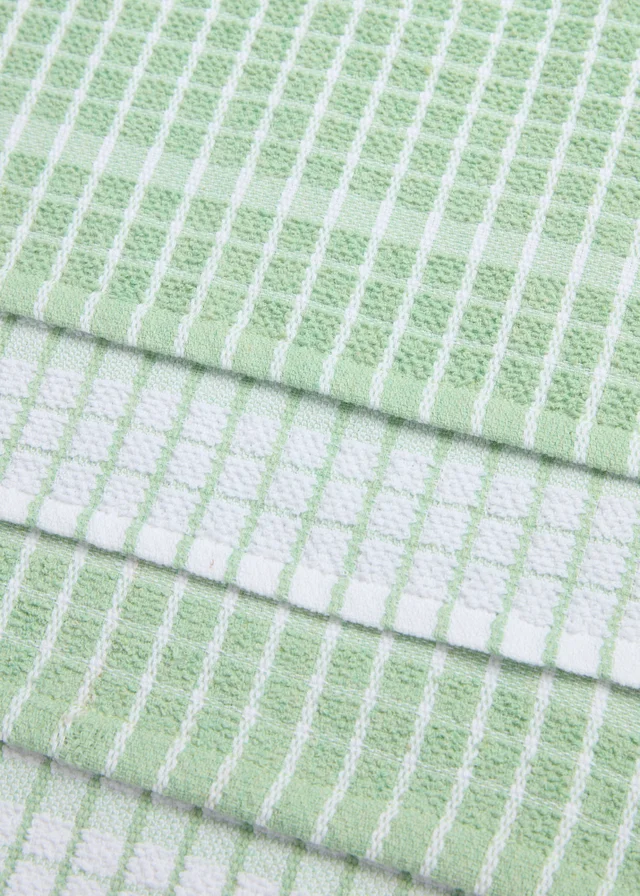 4 Pack Light Green Check Terry Tea Towels