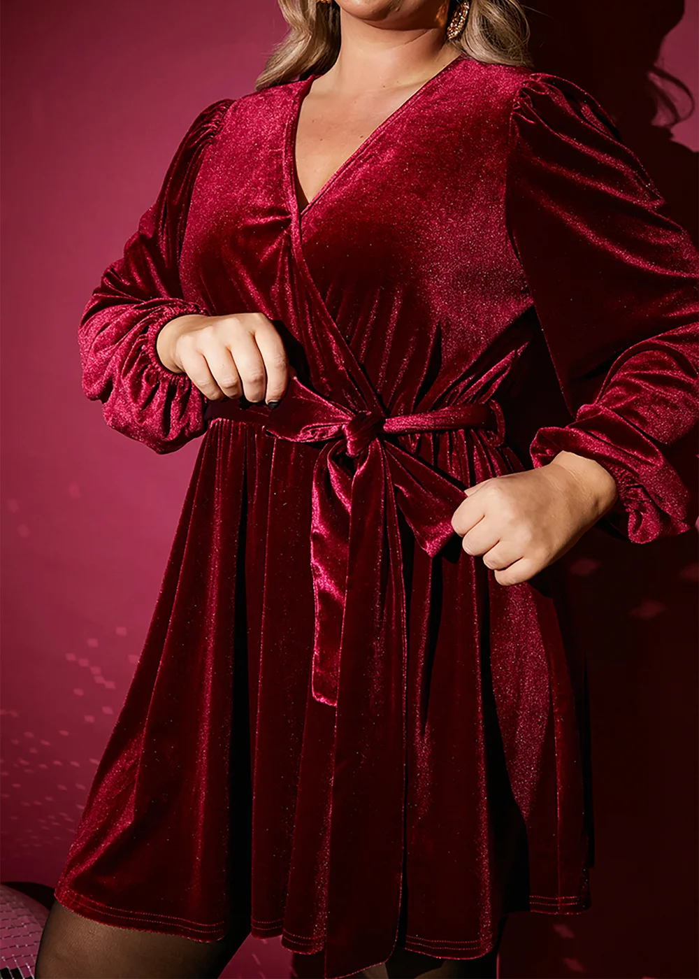 In The Style Jess Millichamp Burgundy Velvet Wrap Mini Dress - 12 Image 4