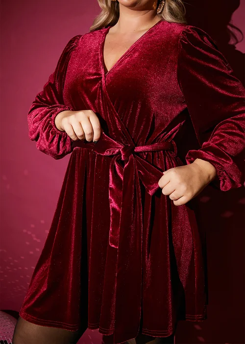 In The Style Jess Millichamp Burgundy Velvet Wrap Mini Dress - 12 Image 4