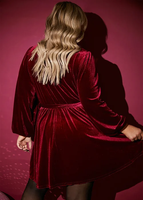 In The Style Jess Millichamp Burgundy Velvet Wrap Mini Dress - 12 Image 5