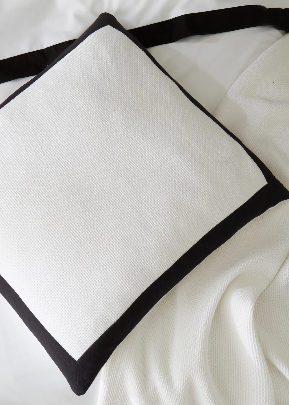 Style Sisters Monochrome Waffle Cotton 55x55cm Cushion White/Black - 55 x 55cm Image 2