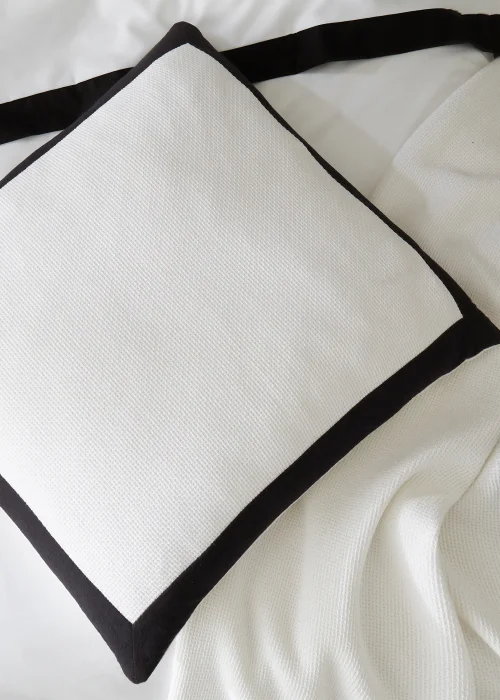 Style Sisters Monochrome Waffle Cotton 55x55cm Cushion White/Black - 55 x 55cm Image 2