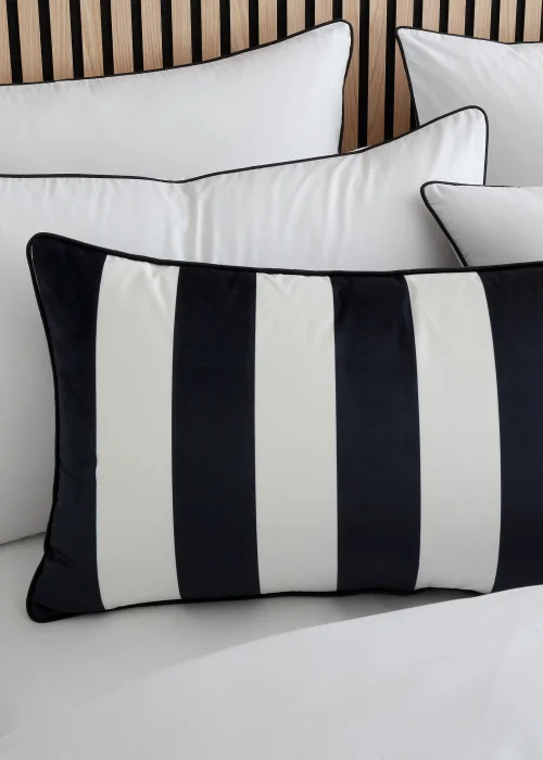 Style Sisters Monochrome Velvet Stripe 40x70cm Cushion Black/White - One Size Image 2