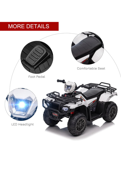 HOMCOM 12V Electric Quad Bike for Kids with LED Headlights and Music (White) - One Size Image 3