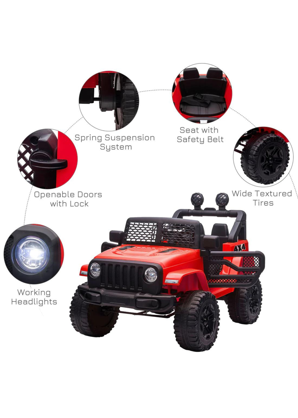 HOMCOM 12V Kids Electric Ride On Car Truck Off-road Toy with Remote Control (Red) - One Size Image 4