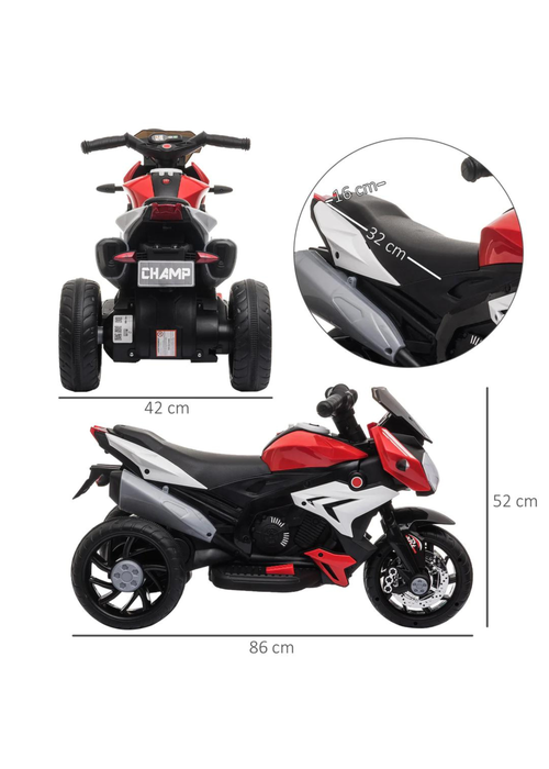 HOMCOM Kids Electric Motorcycle Ride-On Toy 6V Battery with Music, Horn and Lights (Red) - No Size Image 3