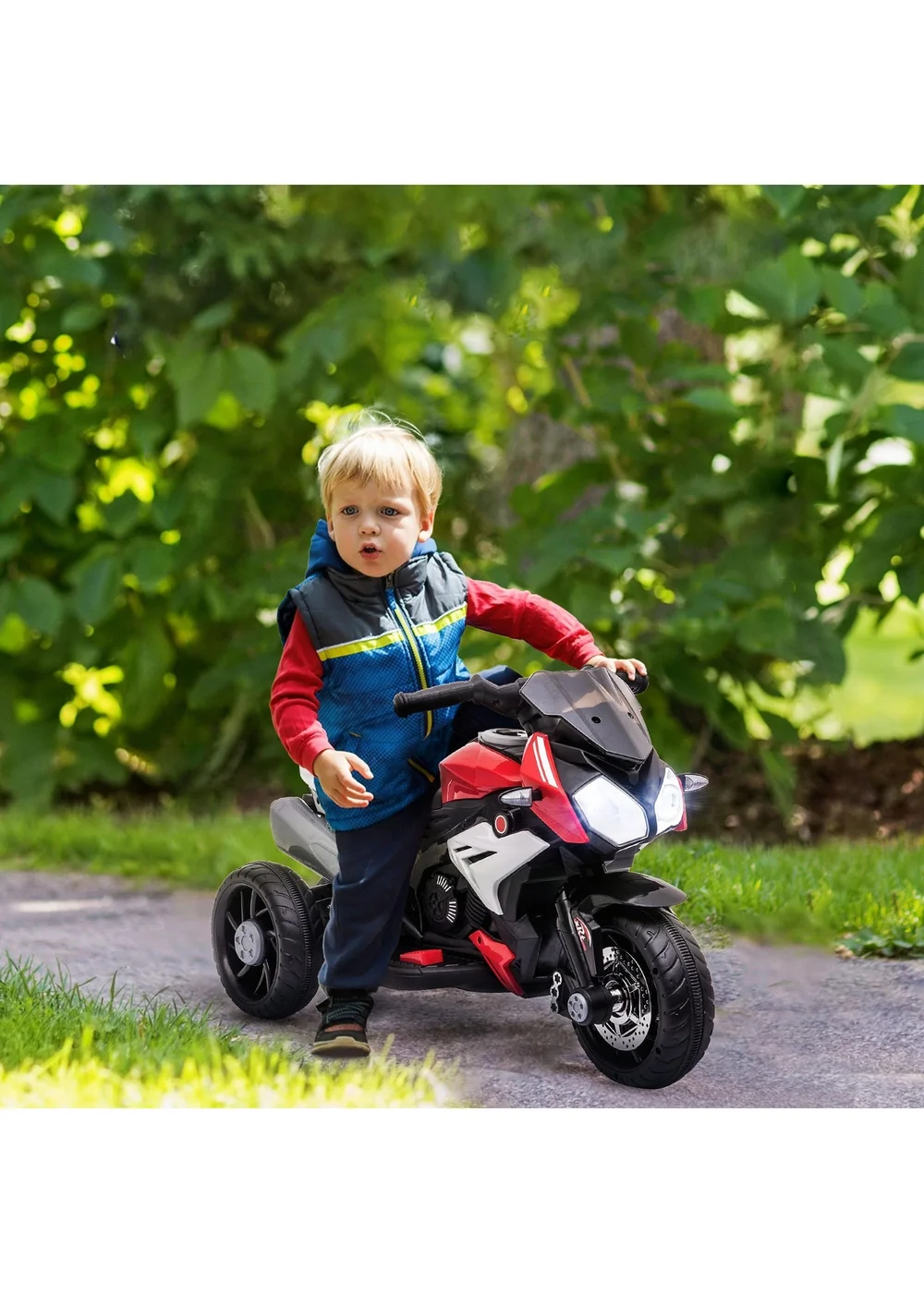 HOMCOM Kids Electric Motorcycle Ride-On Toy 6V Battery with Music, Horn and Lights (Red) - No Size Image 1