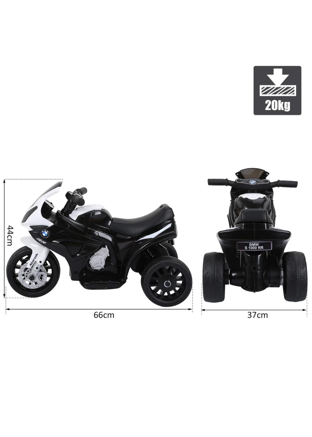 HOMCOM Electric Kids Ride on Motorcycle BMW Liscensed with Headlights and Music (Black) - No Size Image 3