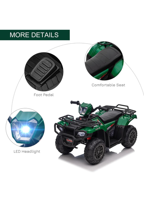 HOMCOM 12V Electric Quad Bike for Kids with LED Headlights and Music (Green) - One Size Image 3