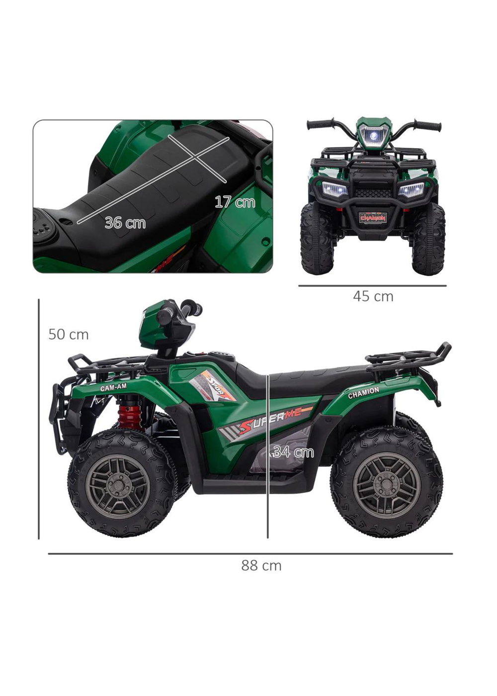 HOMCOM 12V Electric Quad Bike for Kids with LED Headlights and Music (Green) - One Size Image 5