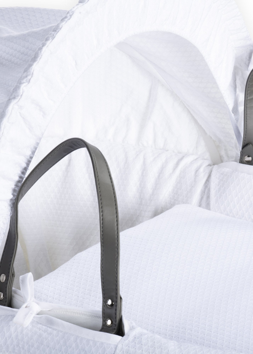 Clair de Lune White Cotton Dream Grey Wicker Moses Basket - One Size Image 4