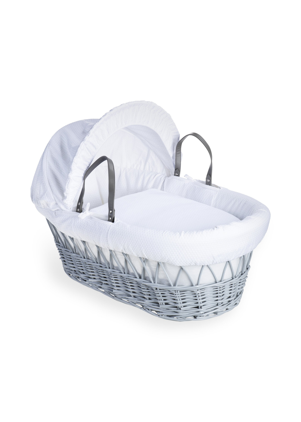 Clair de Lune White Cotton Dream Grey Wicker Moses Basket - One Size Image 1
