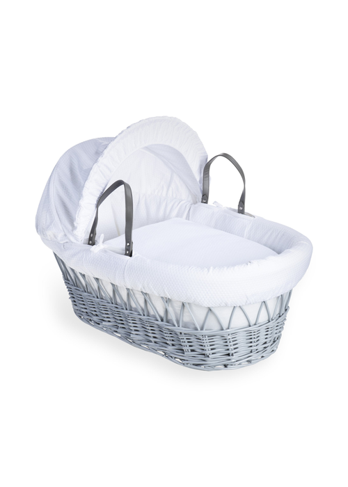 Clair de Lune White Cotton Dream Grey Wicker Moses Basket - One Size Image 1