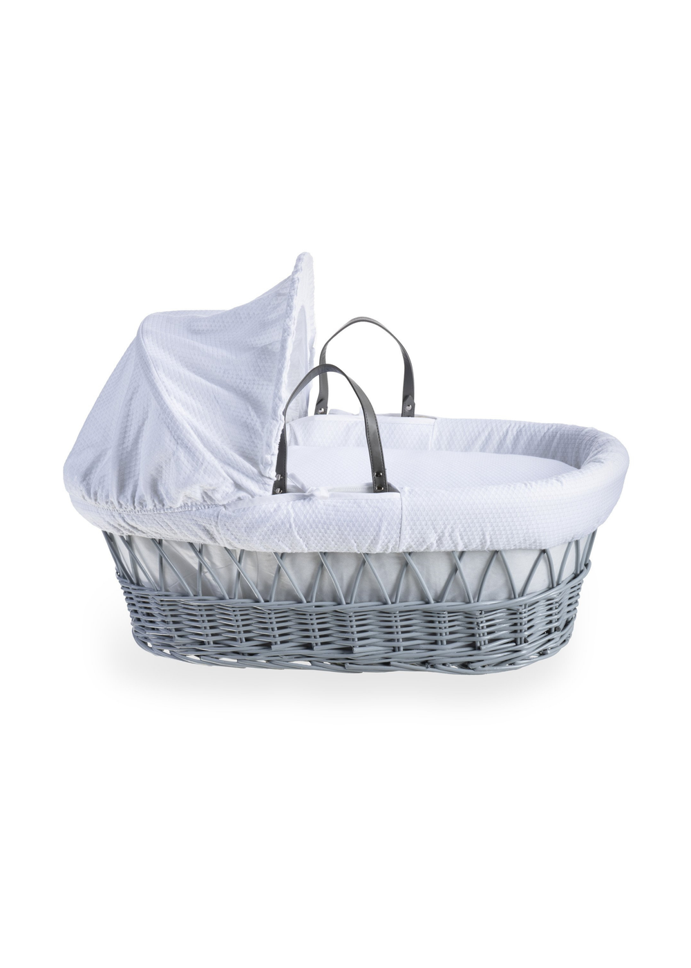 Clair de Lune White Cotton Dream Grey Wicker Moses Basket - One Size Image 2