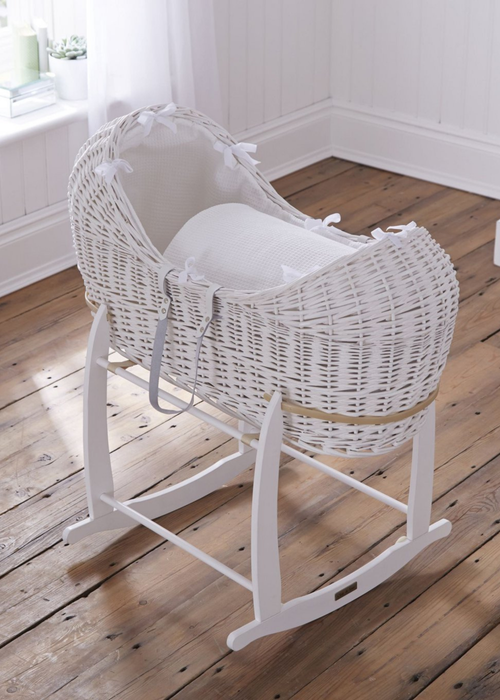 Clair de Lune White Waffle White Wicker Noah Pod ® with Deluxe Rocking Stand - One Size Image 2