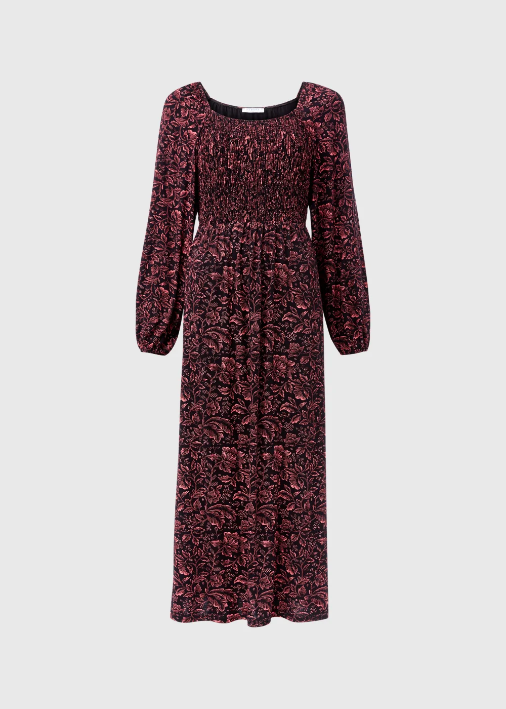 Black Paisley Long Sleeve Shirred Midi Dress - 8 Image 5