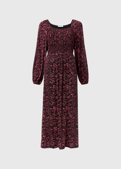Black Paisley Long Sleeve Shirred Midi Dress - 8 Image 5