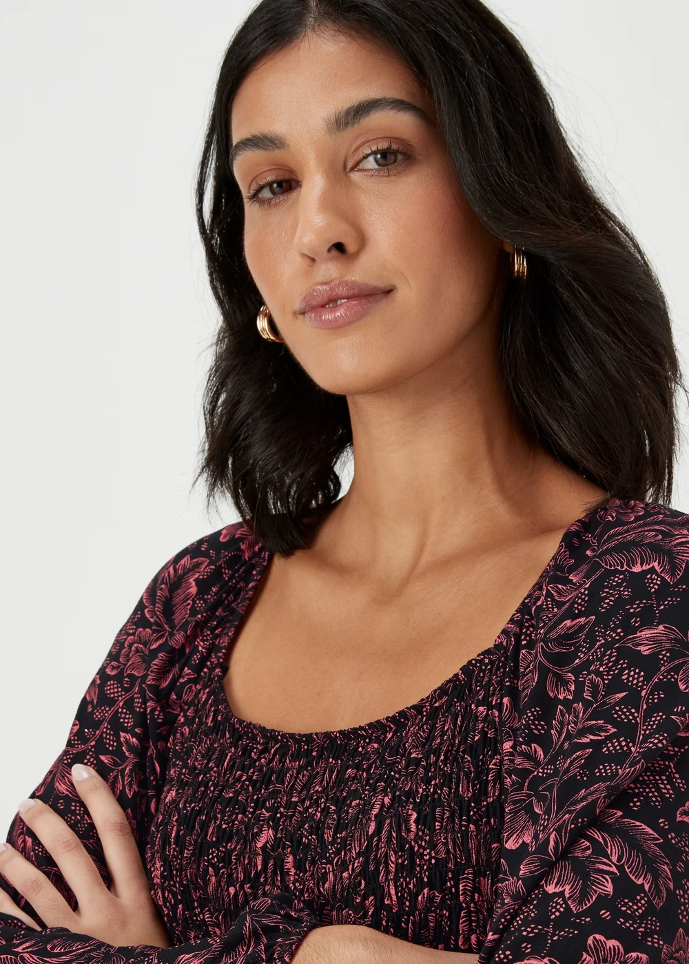 Black Paisley Long Sleeve Shirred Midi Dress - 8 Image 3