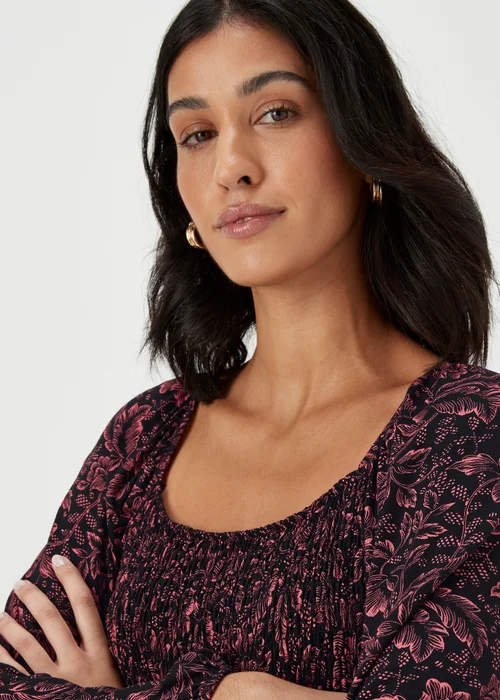 Black Paisley Long Sleeve Shirred Midi Dress - 8 Image 3